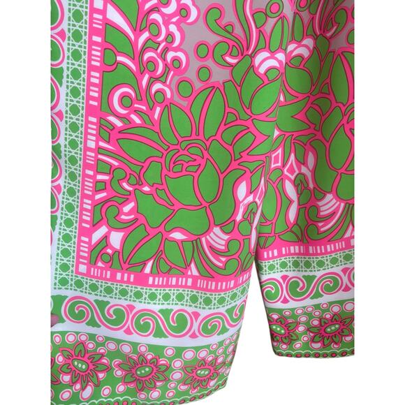 TRINA TURK Federer Wide-Leg Flowy Pant | sz 8, Petra Floral - Bright Green Pink - Picture 8 of 12